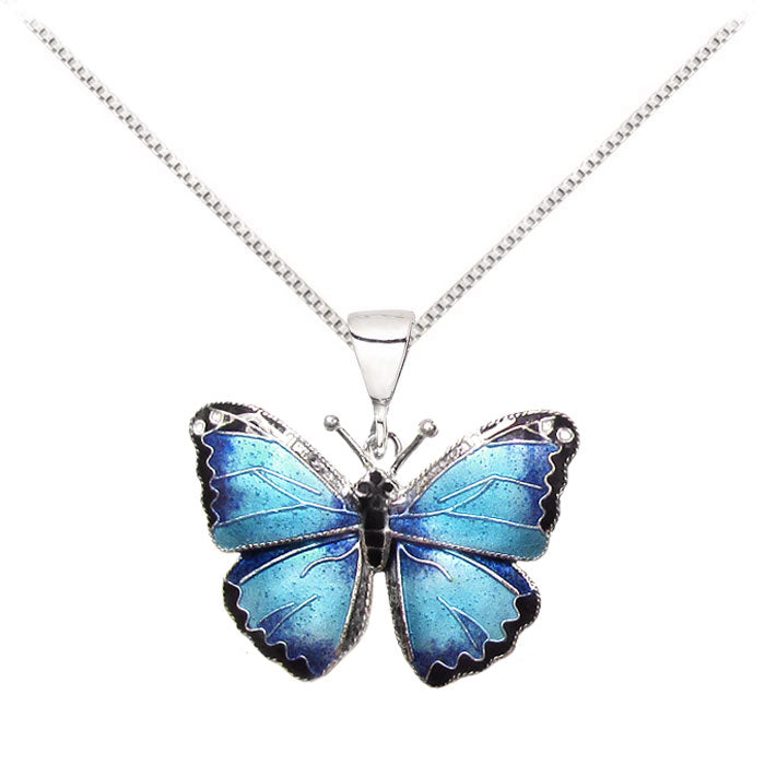 Gold Spiritual Blue Enamel Butterfly Necklace | Handmade Ebru Jewelry